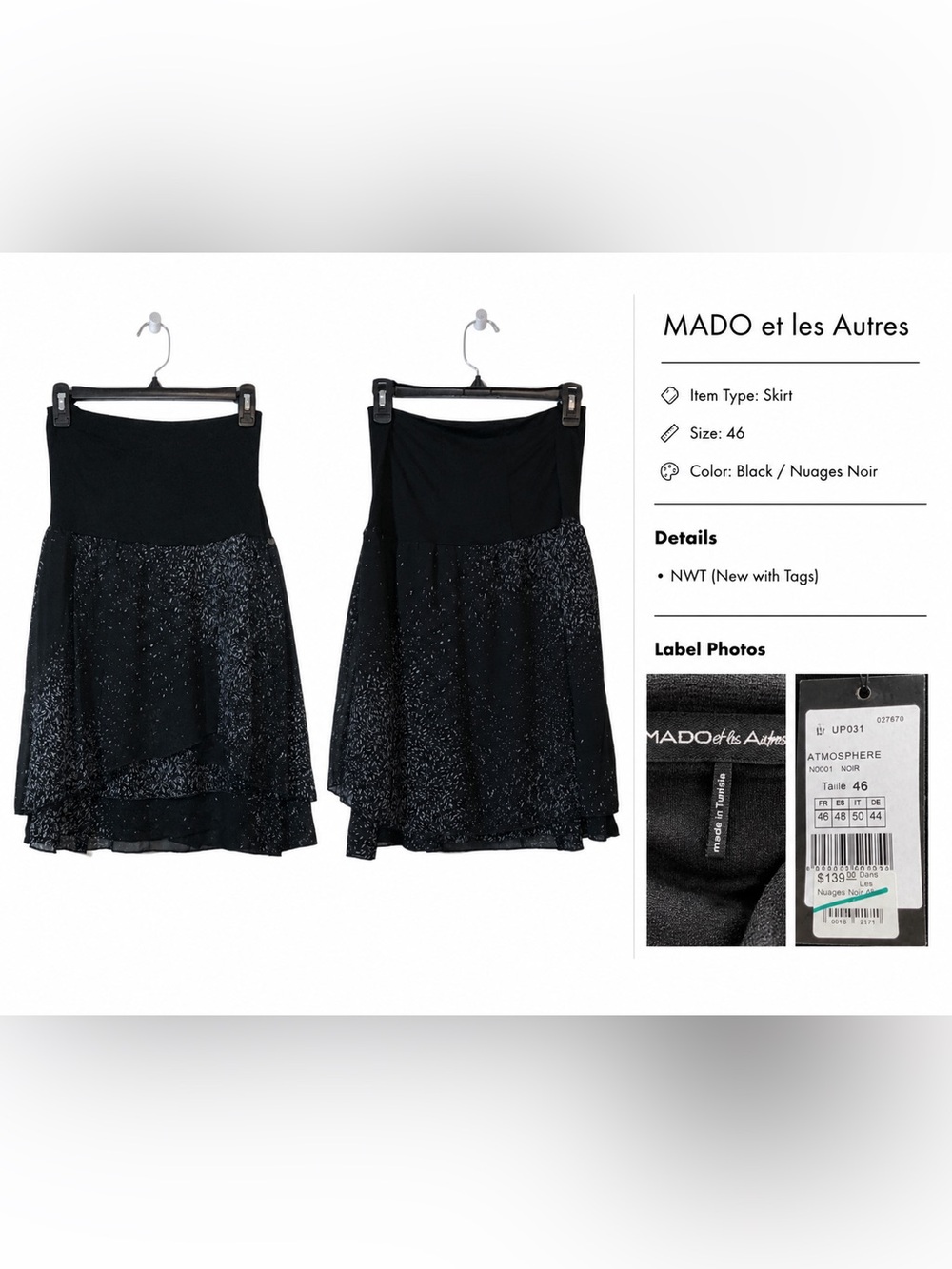 mado et les autres Black Skirt Size EU 46 - Picture 2 of 6